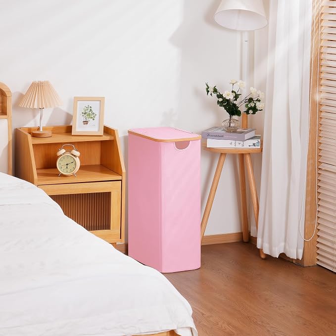 Vincona Slim Laundry Basket with Lid, Narrow Dirty Clothes Hampers for Laundry with Handle, Skinny Laundry Bin for Laundry Room, Dorm, Bedroom and Bathroom, 19.8 Gallon (75L) Pink - Image 4