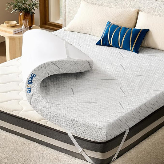 BEDLORE Queen Mattress Topper, 3 Inch Gel Memory Foam Mattress Pad with Straps for Back Pain Relief, Medium-Firm Bed Topper, Breathable & Non-Slip with Removable Washable Cover