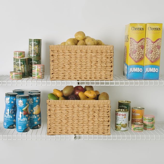 GRANNY SAYS Wicker Storage Baskets, Woven Baskets for Shelves, Waterproof Baskets for Organizing, Wicker Baskets with Handles, 2-Pack - Image 5