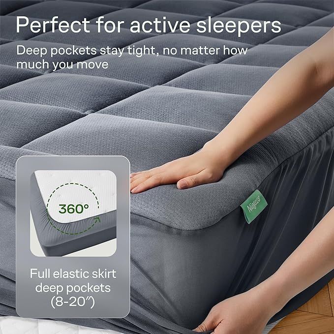 Ultra Soft California King Size Mattress Topper - Viscose Made from Bamboo Pillow Top Mattress Pad for Back Pain Relief - Naturally Cooling for Hot Sleepers, Gray