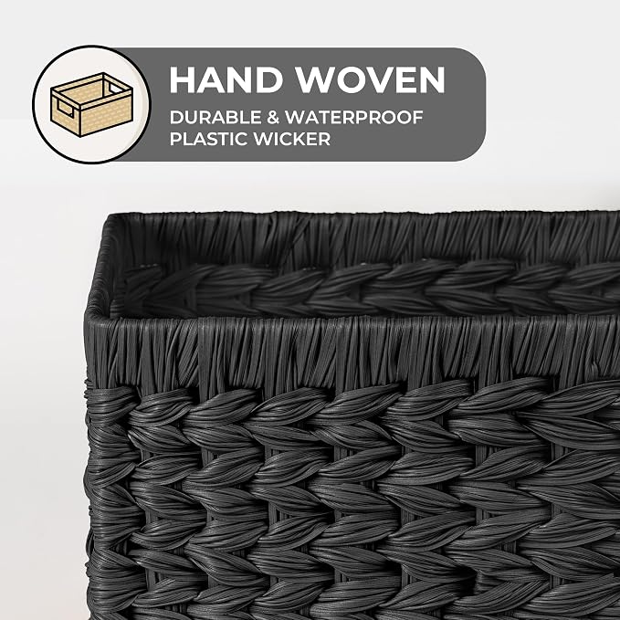 GRANNY SAYS Wicker Basket, Decorative Woven Baskets for Storage, Waterproof Storage Basket Organizer, Wicker Storage Basket for Organizing, 2-Pack, Black - Image 5