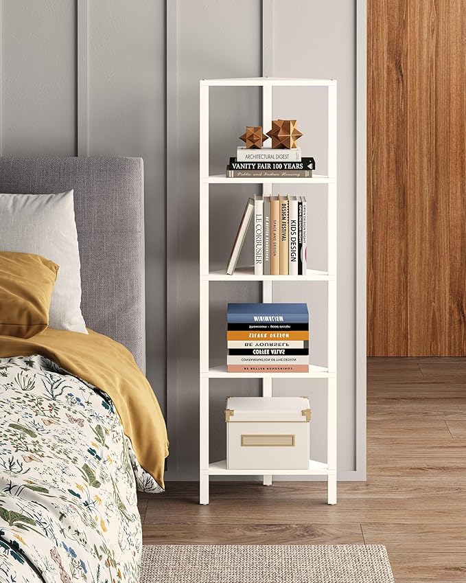 TUTOTAK Corner Shelf, 5-Tier Corner Bookshelf for Small Space, Narrow Display Corner Shelf Stand with Storage Rack, for Living Room, Bedroom, White BS05BW005 by ChoosetutotakFurnitureBuildYourCozyHome