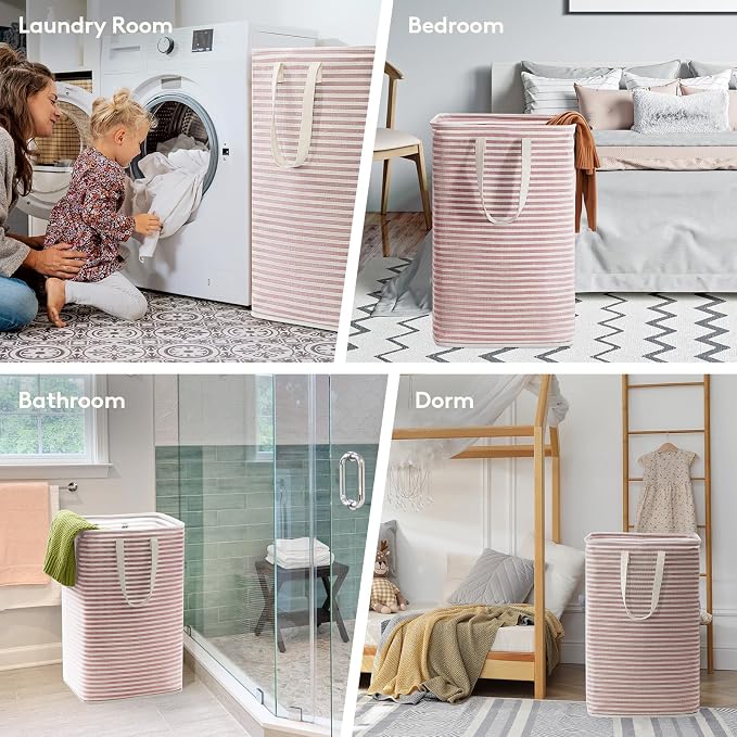 Lifewit 3 Pack Laundry Basket 80L Each, Collapsible Clothes Hamper with Reinforced Handles, Freestanding Waterproof Design for Bedroom and Laundry Room, Pink 240L Total - Image 7