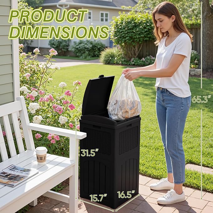 Greesum 33 Gallon Outdoor Trash Can with Lid, Waterproof Resin Garbage Bin for Hideaway, Deck, Patio, 4 Pack, Black - Image 5
