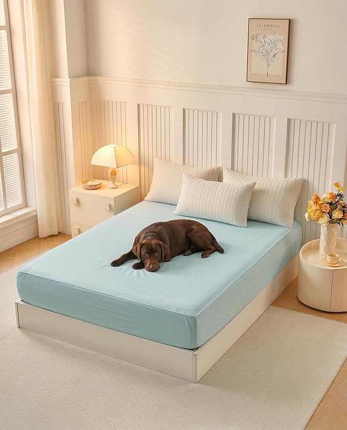 Cooling Mattress Protector Full Waterproof - Breathable Cover 3D Air Mesh 16" Deep Pocket Fitted Sheet - Noiseless Bed Pad for Hot Sleepers Pets Kids