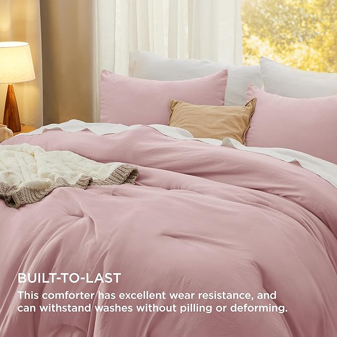 Bedsure California King Comforter Set, Pink Soft Prewashed Bedding for All Seasons, 3 Pieces GentleSoft™ Bed Set, 1 Lightweight Comforter (104"x96") and 2 Pillowcases (20"x36")