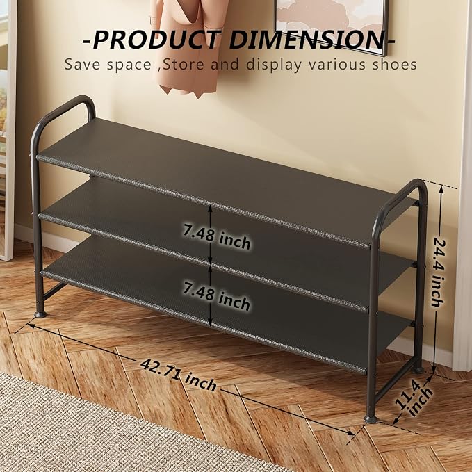 INGIORDAR Shoe Rack 3 Tier Long Storage Organizer Wide Metal Shoe Shelf for Closet Entryway Black - Image 3