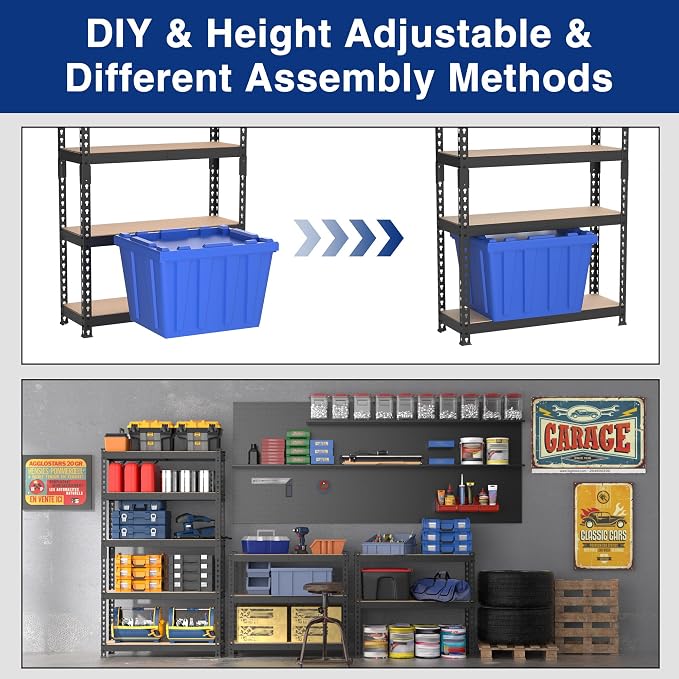 WORKPRO 5-Tier Steel Shelving Unit-Black, 27-2/5"W x 11-7/10"D x 60" H, Adjustable Storage Rack, Heavy Duty Shelf with MDF Board, 1650 lbs Load Capacity (Total) for Garage, Basement, Kitchen - Image 4