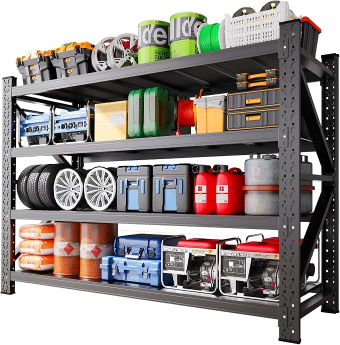 Heavy Duty Garage Shelving,7000LBS Capacity Metal Storage Shelves,4-Tier Adjustable Industrial Shelving Unit,Steel Rack for Warehouse,Garage,Workshop(70" H*70" W*24" D) Black by LBVSKKSteelProducts