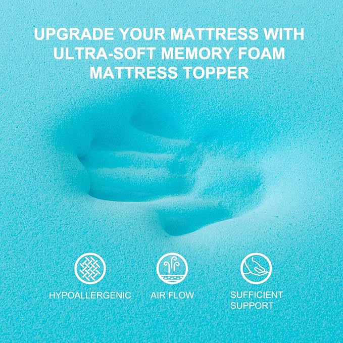Memory Foam Mattress Topper 3inch（2inch+1inch） Queen Size, Pressure-Relieving Bed Topper with Secure Strap Design for Back Pain, Soft and Supportive, Shredded Memory Foam