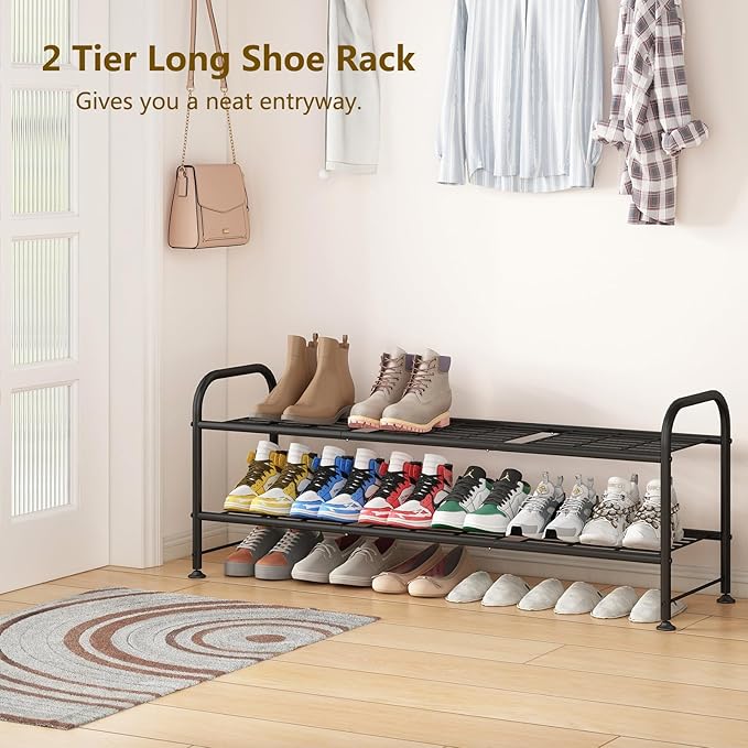 LINZINAR Shoe Rack 2 Tier Storage Organizer for Closet Entryway Metal Black - Image 3