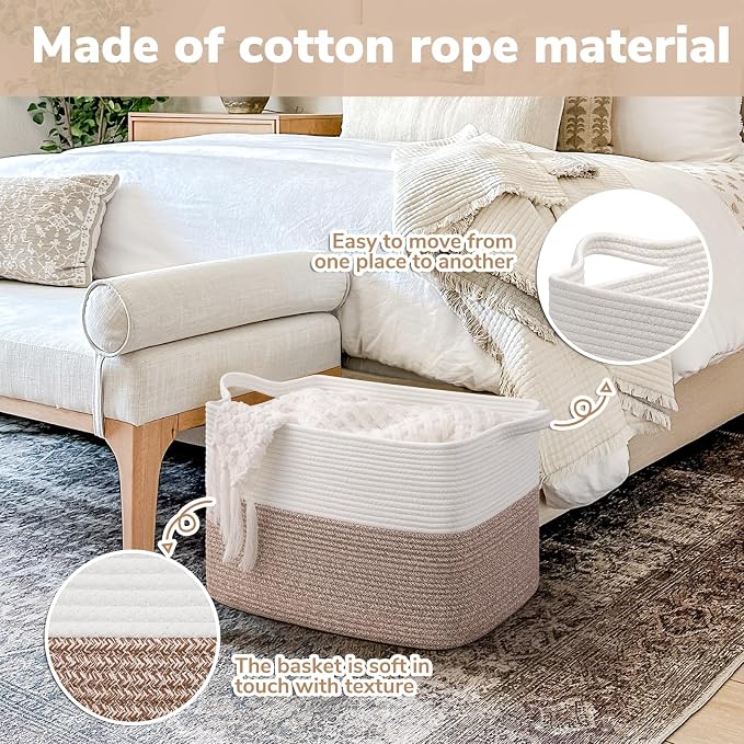 Goodpick Woven Baskets for Organizing, Rectangle Toy Baskets Storage Kids, Rope Storage Basket with Handles, Large Blanket Basket for Living Room, 18 x 14 x 12 Inches - Image 5