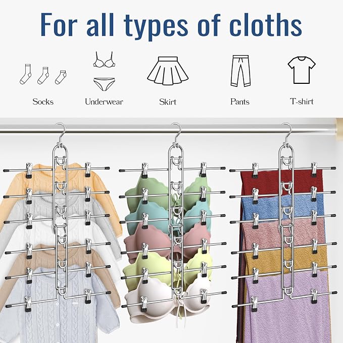 Pants & Skirt Hangers with Clips, Newly Upgraded Detachable - Space Saving Hangers, 6-Tiers Foldable Skirt Hangers for Women - Hanging Closet Organizer and Storage - 4 Pack, Patent Pending - Image 5