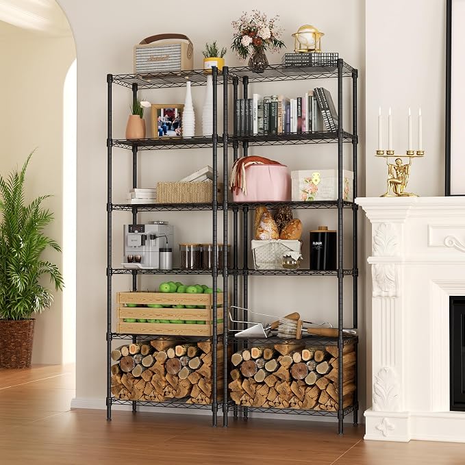 SINGAYE 6 Tier Adjustable Storage Shelf Wire Shelving Unit Metal Shelves Standing Closet Bathroom Organizers Pantry Kitchen Garage Laundry Room Organization Home Rack 12" D X 22" W X 69.5" H Black - Image 2
