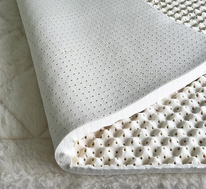 2.4" Green Natural Organic Egg Crate Latex Mattress Topper Full Size - Medium Firm - GOLS Certified Convoluted Foam - Pressure Point Back Pain Relief Sleep Cool Bed Pad