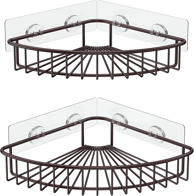 SMARTAKE 2-Pack Corner Shower Caddy, SUS304 Stainless Steel, Wall Mounted Bathroom Shelf with Adhesive, Storage Organizer for Toilet, Dorm and Kitchen (Bronze) by SMARTAKE