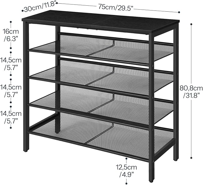 HOOBRO Shoe Rack for Entryway, 5-Tier Shoe Organizer with Adjustable Mesh Shelves, 12-16 Pairs of Shoes, Spacious Floor Mount, Metal, Industrial, Shoe Shelf for Closet, Black BB12XJ01 - Image 3
