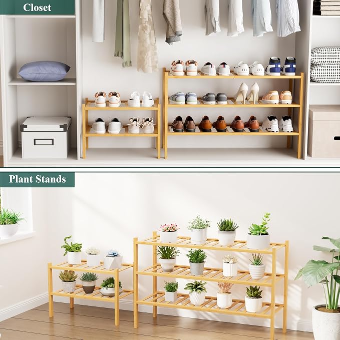 Smiry Shoe Rack, 2 Tier Small Bamboo Shoe Organizer, Stackable Free Standing Wooden Shoe Storage Shelf for Closet, Entryway, Front Door Entrance, Natural - Image 7