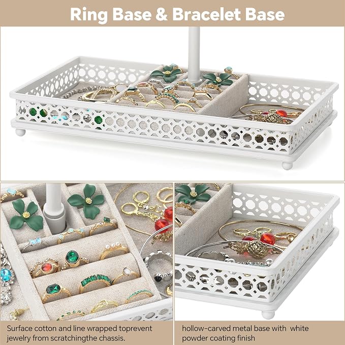 Meangood Jewelry Organizer Stand, 15.6" H Jewelry Tree Display Holder Stand for Bracelets Necklaces Earrings Rings, Gift for Women Girls (White) - Image 5