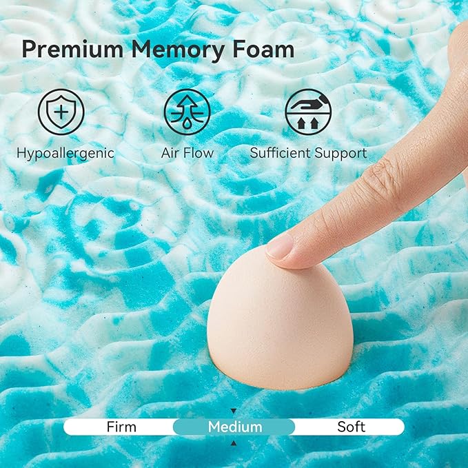 2 Inch 5 Zone Memory Foam Mattress Topper Queen Size, Comfortable Mattress Topper for Back Pain Relief, Gel Infused Bed Topper, Blue