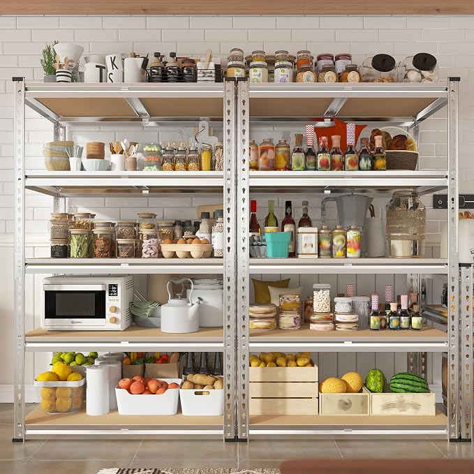 REIBII 2000LBS Storage Shelves 5 Tier Garage Shelving Heavy Duty Metal Shelving Adjustable Garage Shelves for Pantry Closet Kitchen Basement 28" W x 13.8" D x 59.8" H, Silver - Image 2