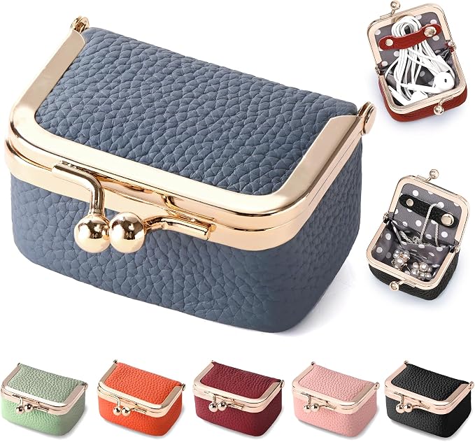 Zivyes Mini Jewelry Box Travel Small Coin Purse Organizer Case Genuine Leather Tiny Size (Light Blue) by Zivyes