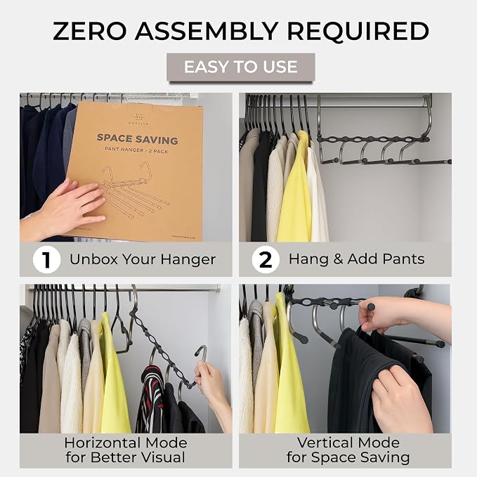 MORALVE Pants Hangers Space Saving - 4 Pack - Non-Slip Multi-Layer Space Saving Hangers - Multifunctional Clothing Rack for Closet Storage - Ideal for Jeans, Trousers, Skirts, Scarves & Slacks (Black) - Image 6
