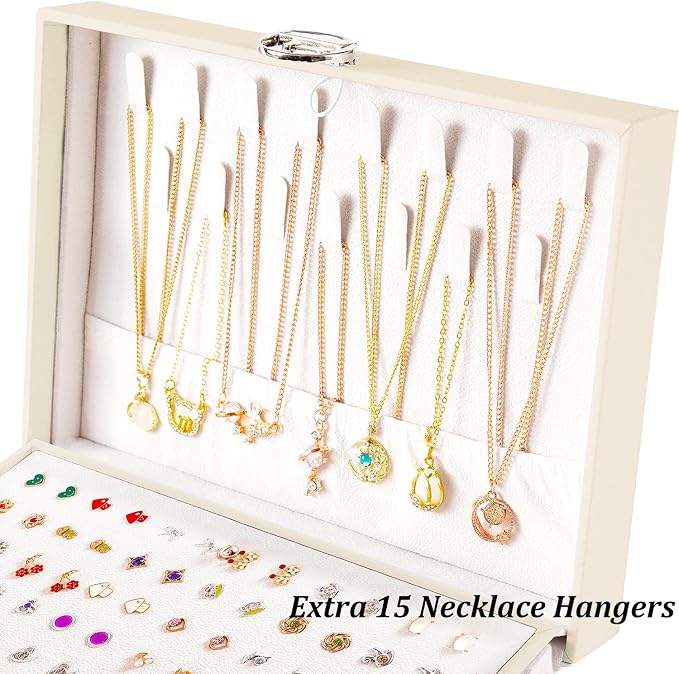 QBestry Earrings Jewelry Box for Girls, 5 Layers Jewelry Organizer with Earring Holder Organizer for Girls Earring Organizer Jewelry Boxes for Women Earrings and Necklaces Jewelry Box Organizer Beige - Image 4
