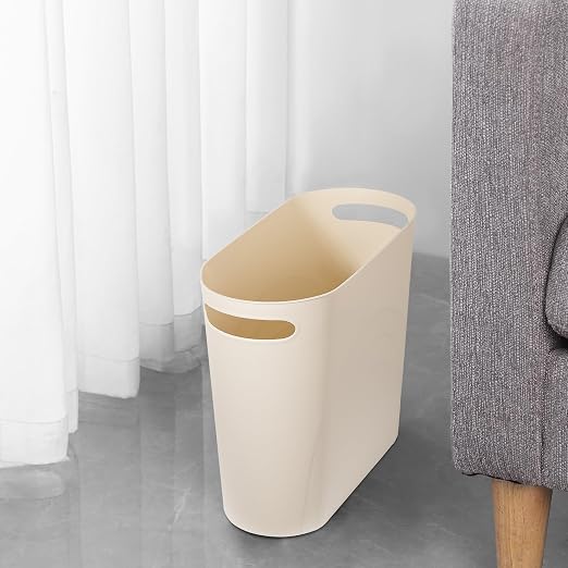 rejomiik Small Trash Can, 3.5 Gallon Slim Garbage Can Plastic Waste Basket with Handles Container Bin for Narrow Spaces Bathroom, Bedroom, Kitchen, Office at Home, Cream - Image 4