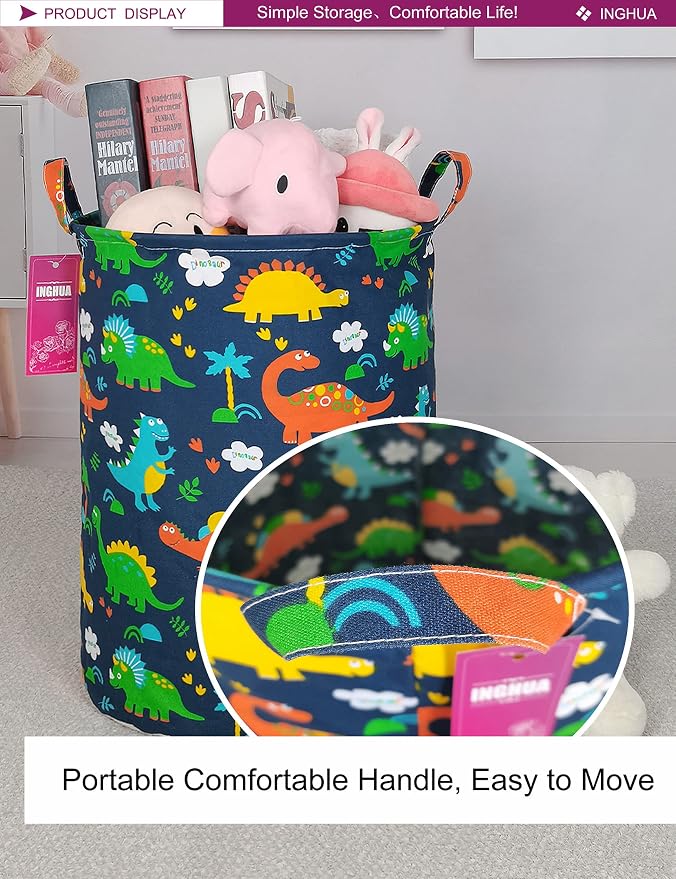 Laundry Hamper Large Canvas Fabric Lightweight Storage Basket/Toy Organizer/Dirty Clothes Collapsible Waterproof for College Dorms, Boys and Girls Bedroom,Bathroom (Forest Dinosaurs) - Image 6