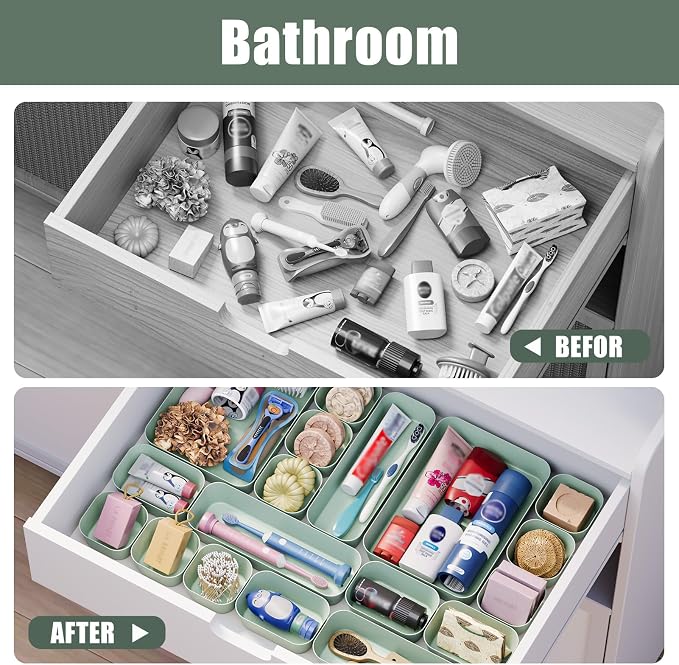 Plastic Drawer Organizers, 18 PCS Drawer Organizer Bins, Bathroom and Vanity Organizer Plastic Tray, Makeup organizer and storage for Makeup, Bedroom, Kitchen Gadgets Utensils and Office - Image 7