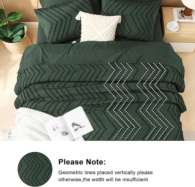 Litanika Forest Green Queen Size Comforter Set with Sheets - 7 Pieces Bed in a Bag Queen Boho Tufted Complete Bedding Sets with Comforter, Sheets, Pillowcases & Shams