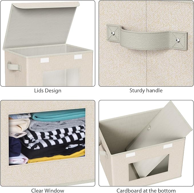 Univivi Collapsible Stackable Storage Bins with Lids [4-Pack] Foldable Fabric Closet Organizer Basket, Closet Organizers and Storage Cube Storage Bin for Home, Office, Bedroom (Beige, 17“ x 12” x 12") - Image 4