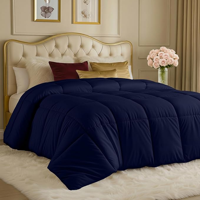 Utopia Bedding Comforters King Size, All Season Duvet Insert, Down Alternative Box Stitched Bed Comforter with Corner Tabs, Machine Washable (Navy)