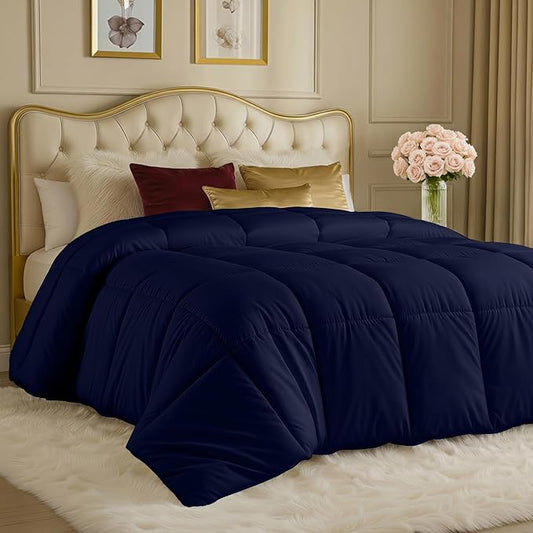 Utopia Bedding Comforters King Size, All Season Duvet Insert, Down Alternative Box Stitched Bed Comforter with Corner Tabs, Machine Washable (Navy)
