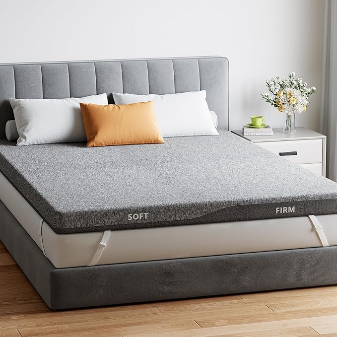PERLECARE Dual Firmness Mattress Topper California King Size, 3 Inch Firm Bed Topper with Split Soft & Firm Zones, Supportive Non-Slip Mattress Pad for Back Pain, Made with CertiPUR-US® Certified Foam