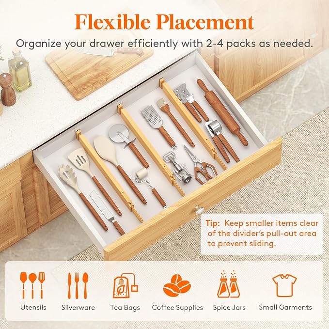 Lifewit 2.36" High 5 Pack Bamboo Drawer Dividers, 14.2-22" Expandable Kitchen Drawer Dividers, Adjustable Drawer Dividers for Clothes, Drawer Separators for Dresser, Kitchen, Bedroom, Bathroom - Image 7