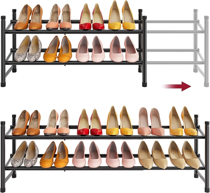 Tajsoon Expandable Shoe Rack for Closet 2 Tier, 28“-41“ Adjustable & Stackable Shoe Shelf Storage, Metal Shoe Rack Organizer for Front Door Entrance, Closet, Garage, Entryway, Black by Tajsoon