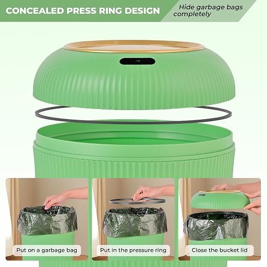 Pukomc Smart Sensor Wastebasket, Convenient and Hygienic Easy to Use, Technology Sensor Waterproof Wastebasket Plastic Trash can for Kitchen, Bathroom, Bedroom, Living Room, Office and Outdoor Green - Image 2
