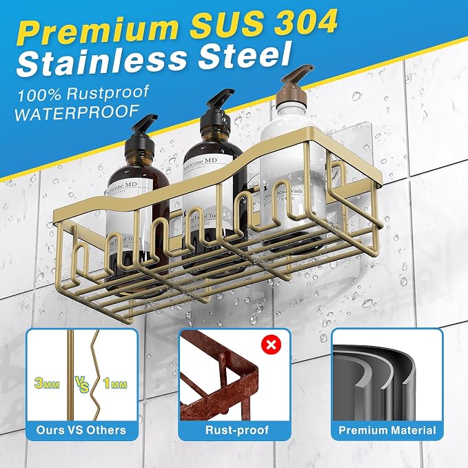EUDELE 5-Pack Rustproof Stainless Steel Shower Caddy – No Drill Adhesive Bathroom Organizer with Large Capacity, Spacious Shower Shelves for Inside Shower, Kitchen & Home Decor Storage-XL Size - Image 5