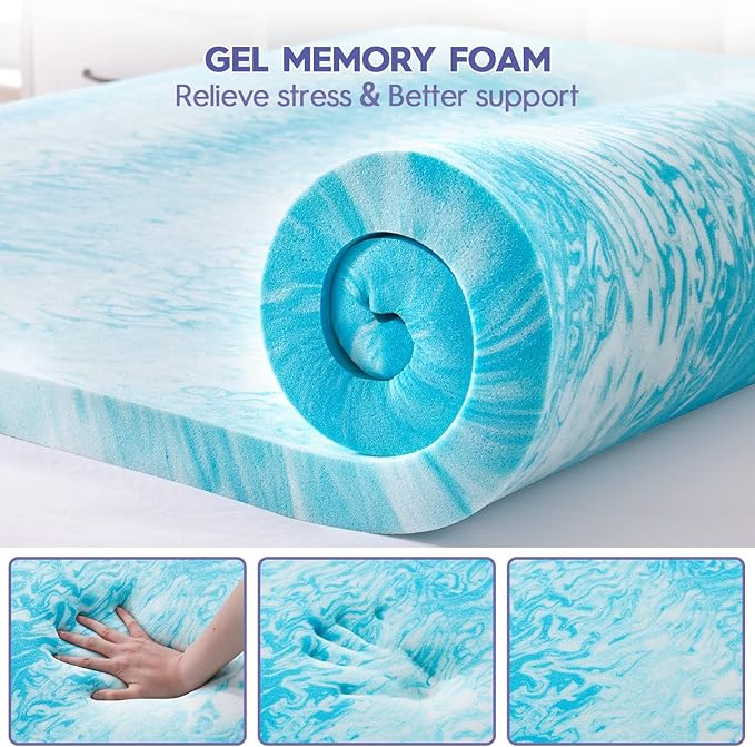 ABENE 3 Inch Dual Layer Full Memory Foam Mattress Topper, 2 Inch Memory Foam Plus 1 Inch Down Alternative Pillowtop Mattress Pad with Deep Pocket, Soft Support for Pressure Relief, Black