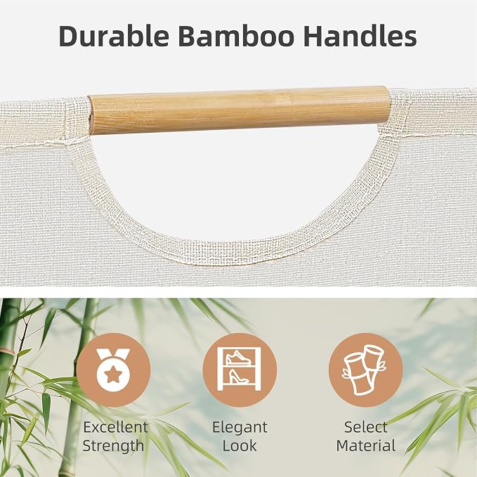 STORAGE MANIAC Large Laundry Hamper, 80L (21.1 Gal) Collapsible Laundry Basket with Bamboo Handles, Freestanding Waterproof Clothes Hamper for Laundry Room, Bedroom, Dorm, Towels, Toys, Beige - Image 2