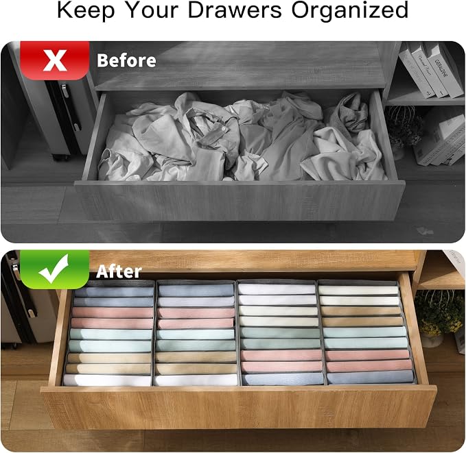 Qozary 4 Pack Drawer Organizers, 10 Grids Foldable Dresser Organizers for Clothing, Folded Clothes, T-shirt, Tank Tops, Camisoles, Underwear, Leggings, Baby Clothes - Image 2