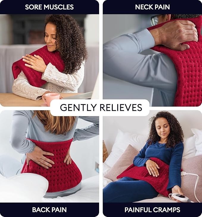 GENIANI Electric Heating Pad for Back Pain & Cramps Relief, Electric Throw, Auto Shut Off, Machine Washable, Moist Heat Pad for Neck & Shoulder, 12x24 Viva Magenta