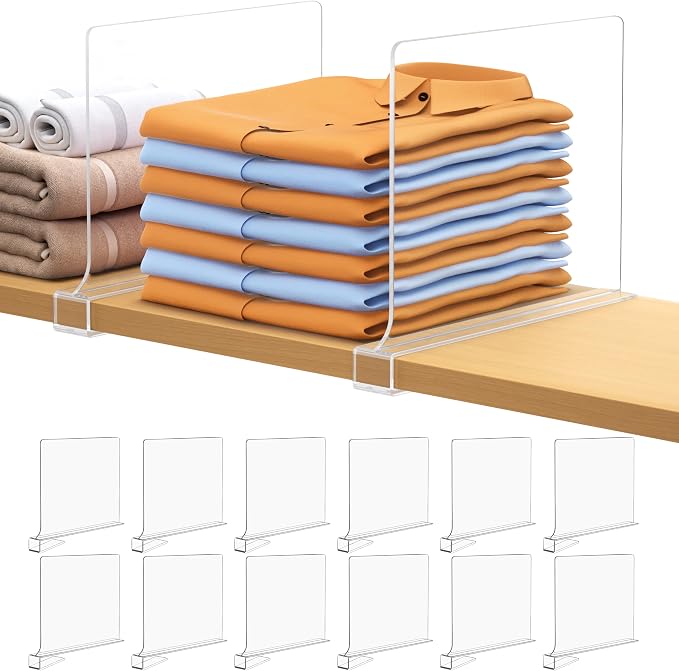 Aolloa 12 PCS Shelf Dividers for Closet Organization Acrylic Clear Closet Shelf Divider for Wooden Shelving Suitable for Wooden or Vertical Shelves Or Bedroom, Kitchen and Office by Aolloa