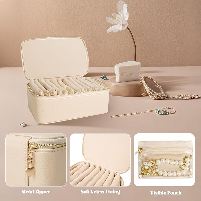 Travel Jewelry Case, Small Travel Jewelry Box with 12 Velvet Jewelry Bag Mini Pouch, Portable Travel Jewelry Organizer for Rings Earrings Necklaces (Beige 12 Pcs) - Image 3