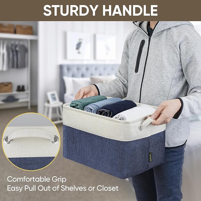 BALEINE 4 Pack Fabric Closet Storage Bins for Shelves, Linen Closet Organizers and Storage, Decorative Baskets for Organizing, Shelf, Clothes, Home, Office (Navy Blue, 15"x11"x9.5") - Image 7