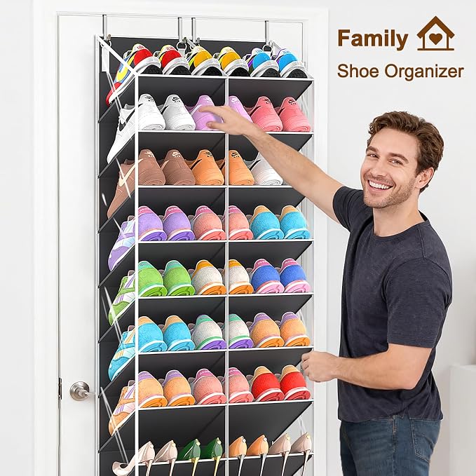 UVIAHOMI 20-30 Pairs Over the Door Shoe Organizer, Clear Pockets Hanging Shoe Storage for Closet, 10-Tier Door Shoes Rack, Handing Shoes Holder Fit All the Family's Sneakers, Boots, Heels, Dark Grey - Image 4
