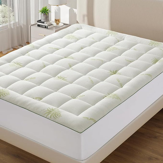 Mattress Topper Queen Size Pillow Top - Aloe Vera Blend Extra Thick Padded Mattress Pad & Protector, Breathable Fitted Deep Pocket 8-21, Ultra Soft & Supportive