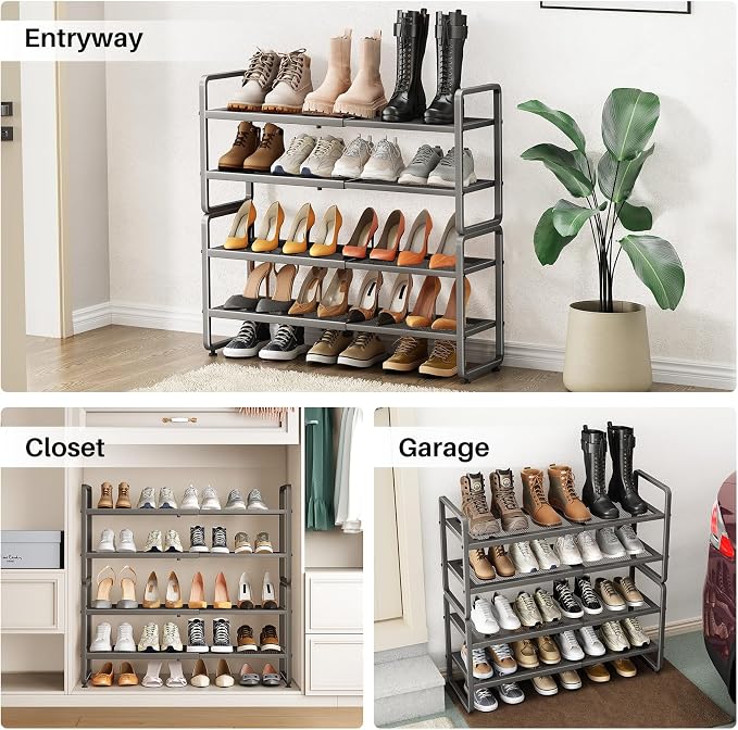 SNTD Shoe Rack - Expandable Shoe Organizer for Closet, Adjustable Metal Shoe Shelf Storage, Stackable Long Shoe Stand Holder for Garage, Entryway, Door Entrance (Grey, 4-Tier) - Image 8